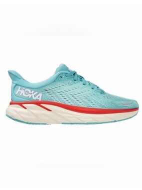HOKA Clifton 8 Women’s Light Teal Running Shoes with Coral Accent Size 8B